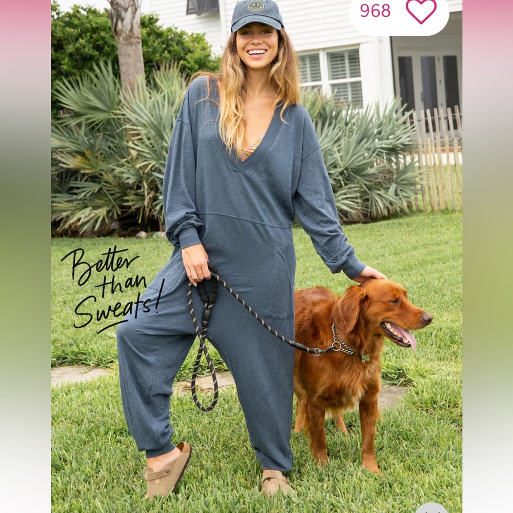 NATURAL LIFE Slate Blue V-Neck Jumpsuit